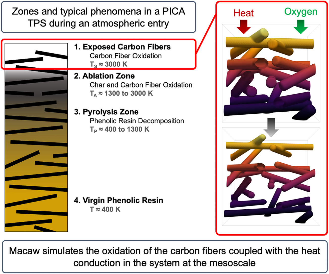 Phasefield modeling of carbon fiber oxidation coupled with heat